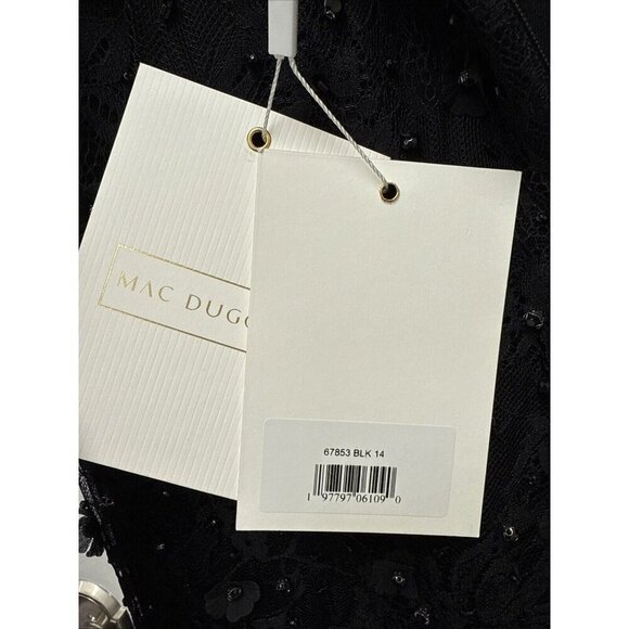 Mac Duggal Size 14 Black 67853 Floral Applique Sleeveless Midi Cocktail Dress - Picture 12 of 12